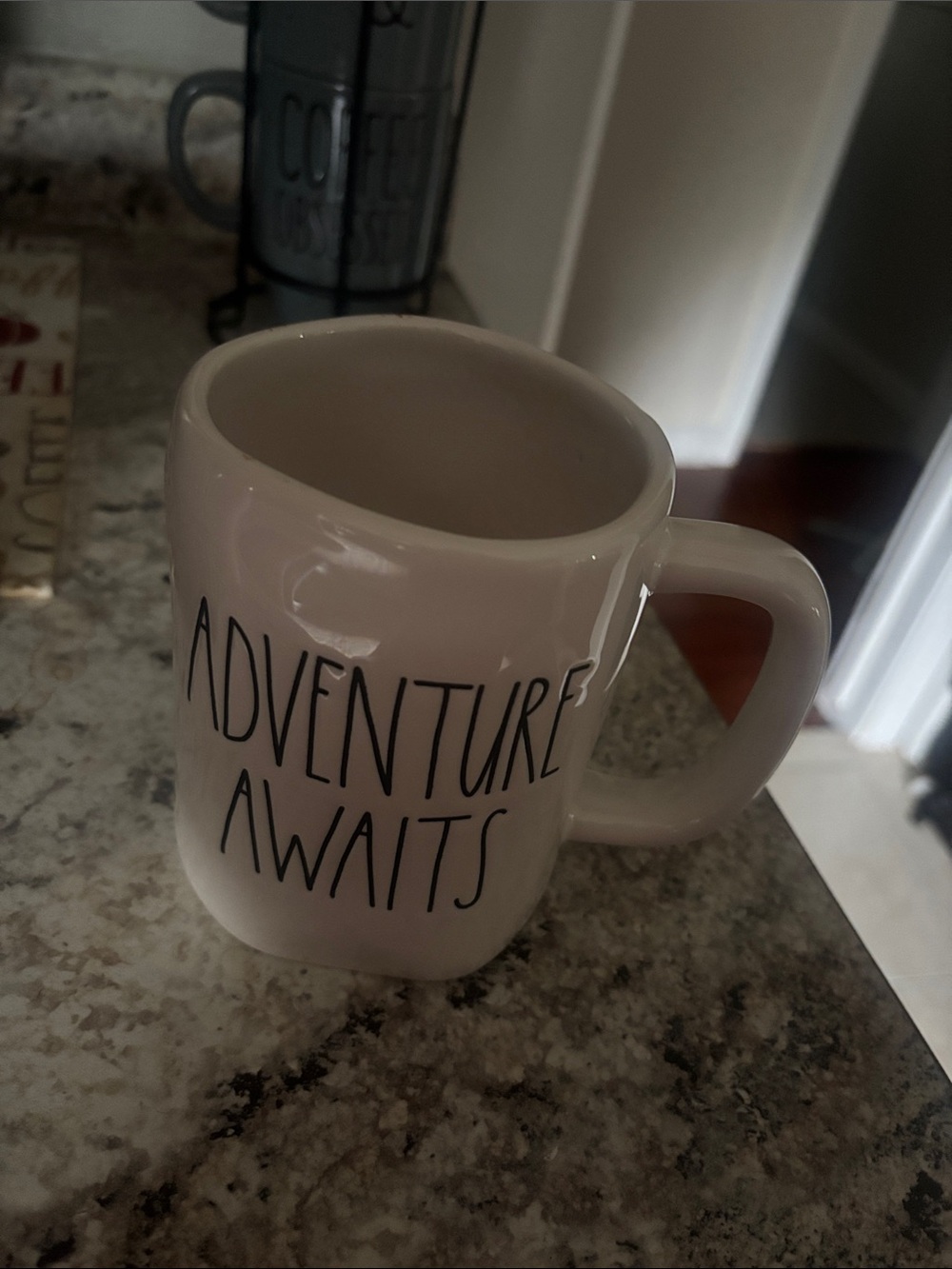 Rae Dunn White 'Adventure Awaits' Ceramic Mug